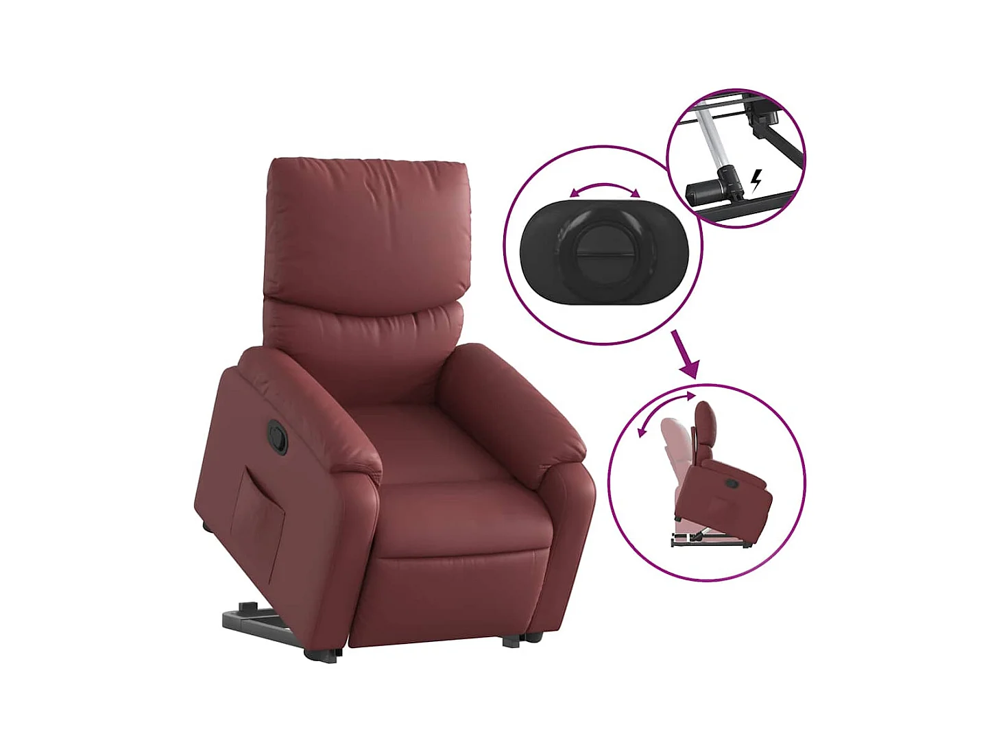 Fauteuil inclinable-Chaise de relax-Fauteuil salon Rouge bordeaux Similicuir SHL910