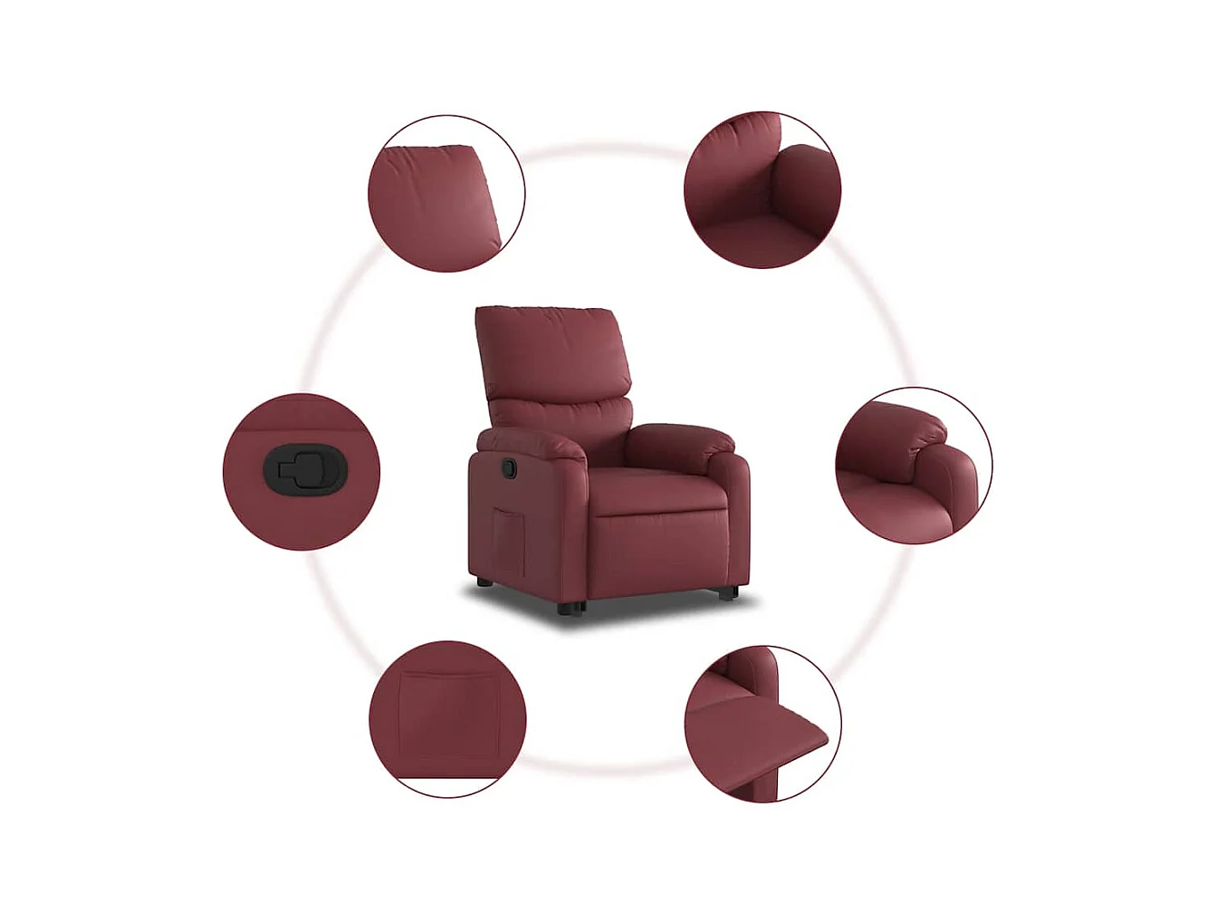 Fauteuil inclinable-Chaise de relax-Fauteuil salon Rouge bordeaux Similicuir SHL910