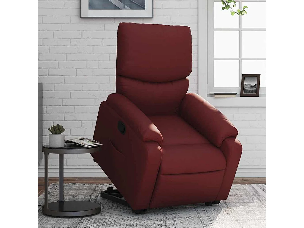 Relaxsessel | Lounge Sessel für Wohnzimmer mit Aufstehhilfe Weinrot Kunstleder SHL28481