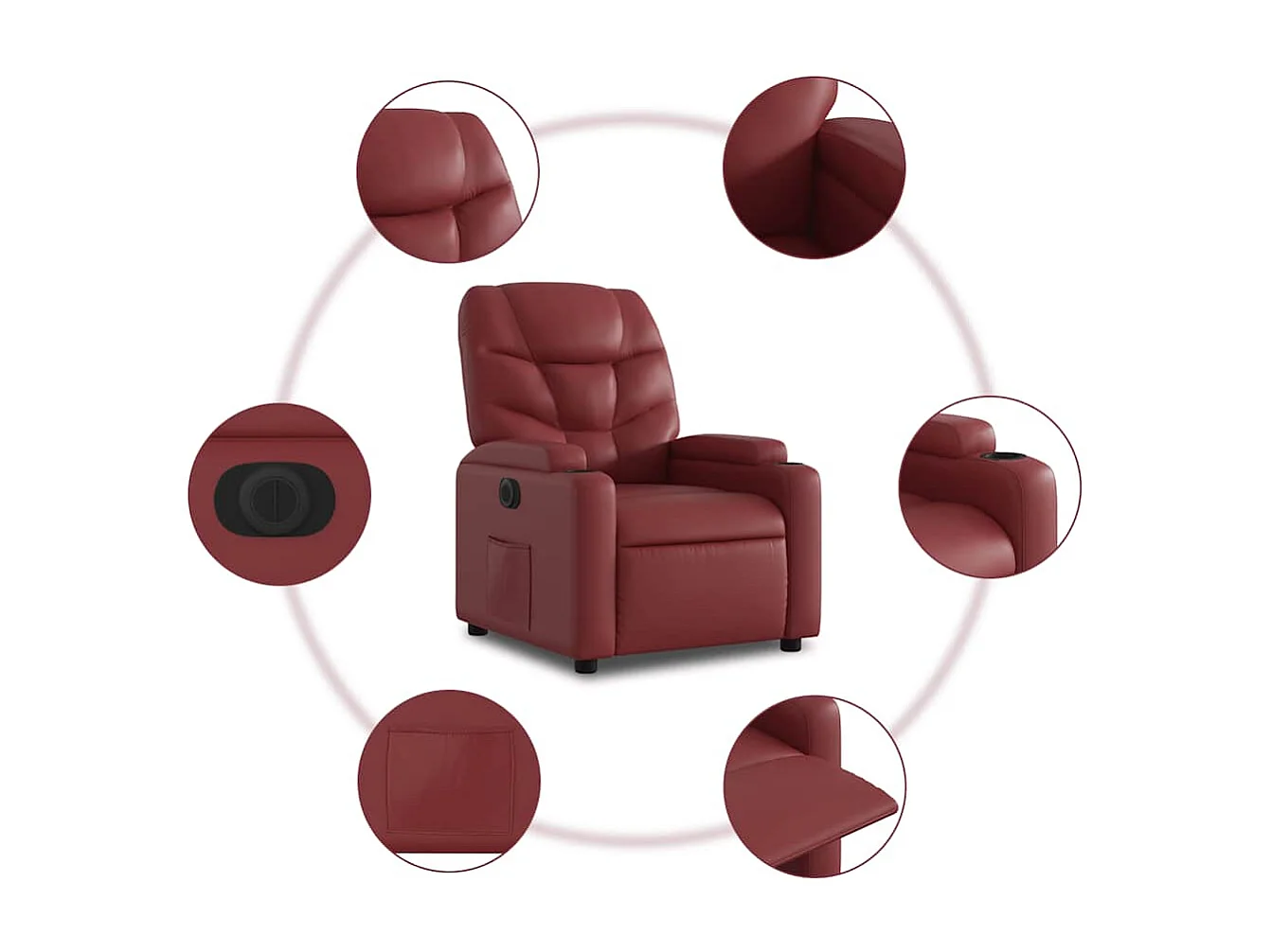 Sillón de relax | Silla | Sillón reclinable eléctrico de cuero sintético rojo tinto SHL2644