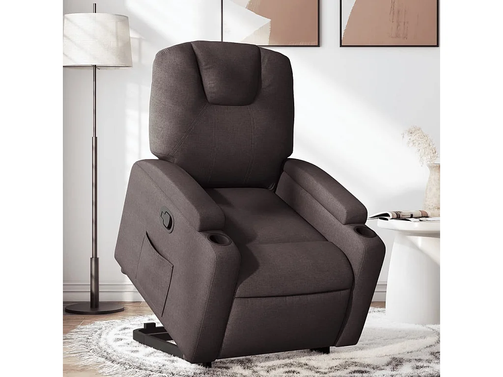 Relaxsessel | Lounge Sessel für Wohnzimmer mit Aufstehhilfe Dunkelbraun Stoff SHL44723