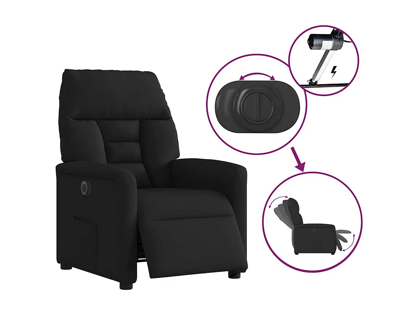 Fauteuil inclinable électrique-Chaise de relax-Fauteuil TV Noir Tissu SHL4682
