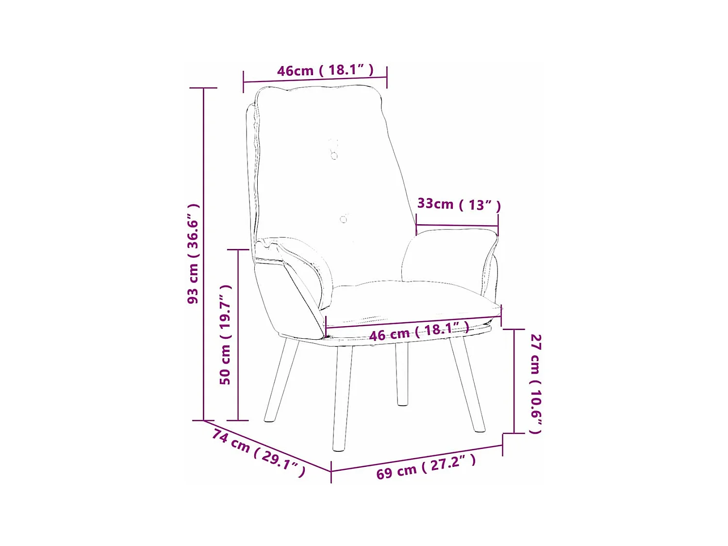 Sillón de relax | Silla Relax | Sillón de salón Gris claro 69x74x93 cm tela SHL9258