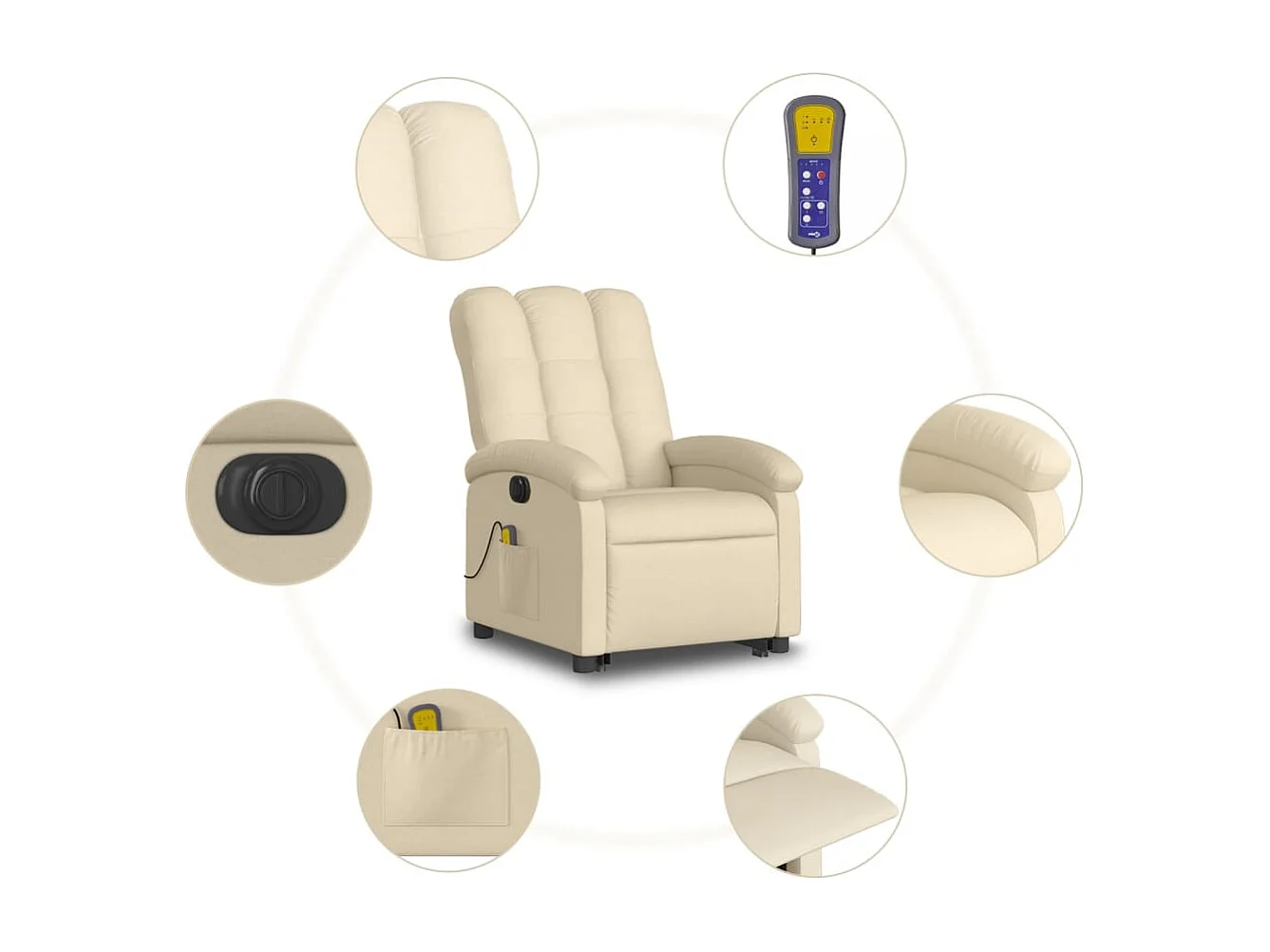 Relaxsessel | Elektrischer Massagesessel mit Aufstehhilfe Creme Stoff SHL71477
