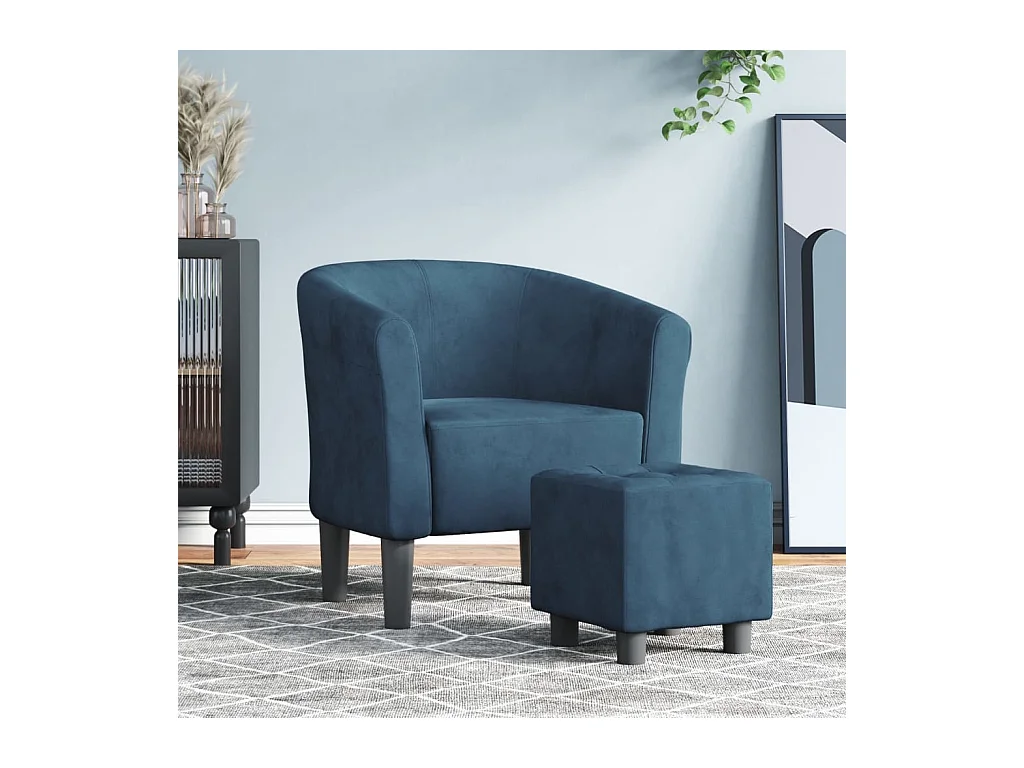 Fauteuil de Salon-Chaise cabriolet avec repose-pied bleu foncé velours SHL1247
