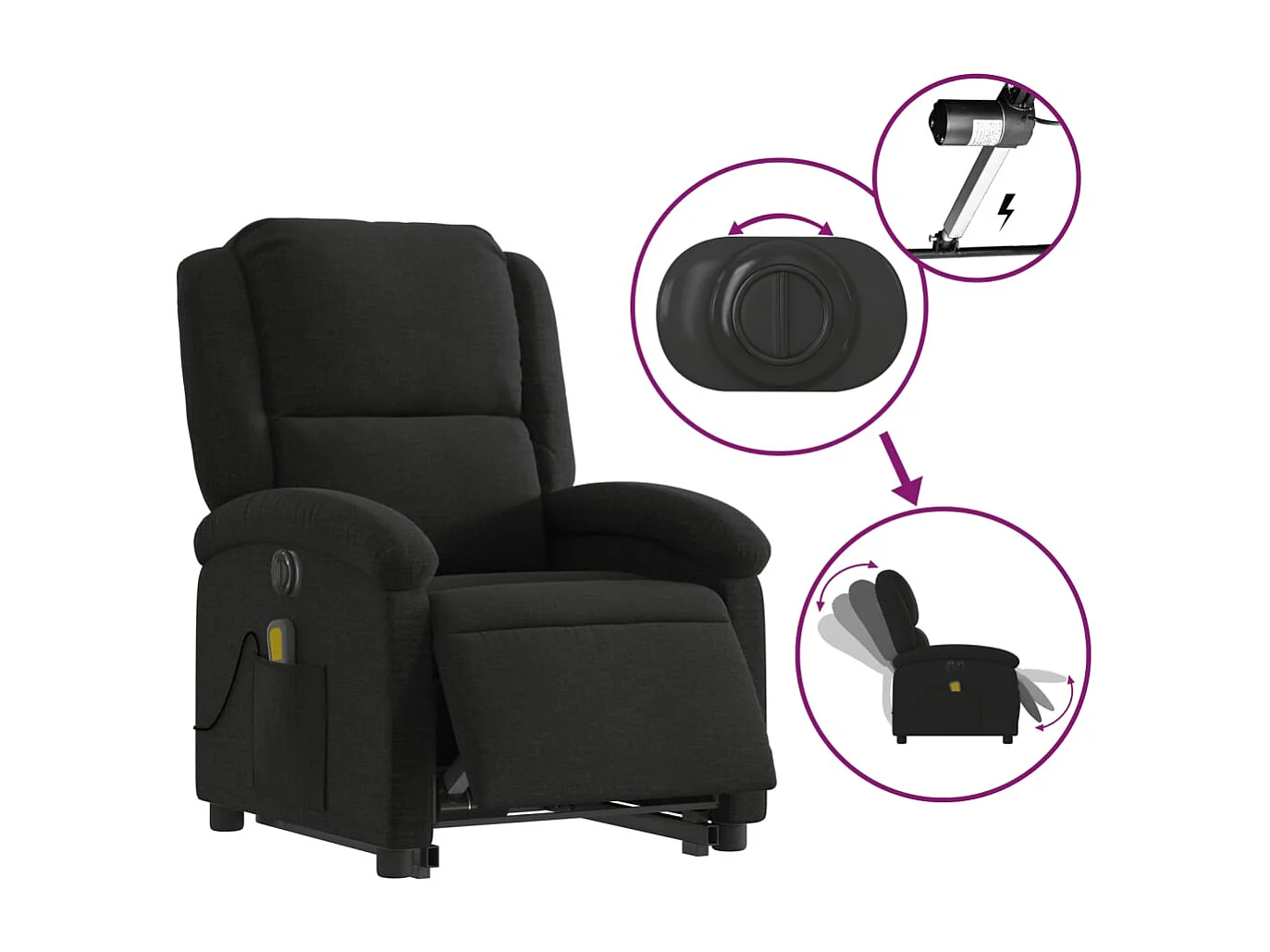 Sillón de salón | Silla | Sillón de masaje eléctrico reclinable elevable tela negro SHL2608