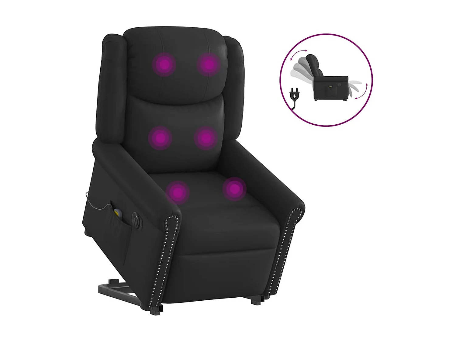 Fauteuil inclinable électrique-Chaise de relax-Fauteuil de Massage noir brillant similicuir SHL3474