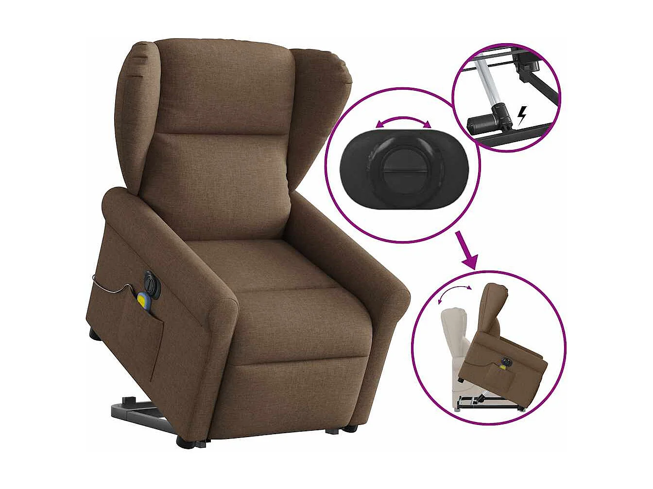 Fauteuil inclinable électrique-Chaise de relax-Fauteuil de Massage Marron Tissu SHL4308