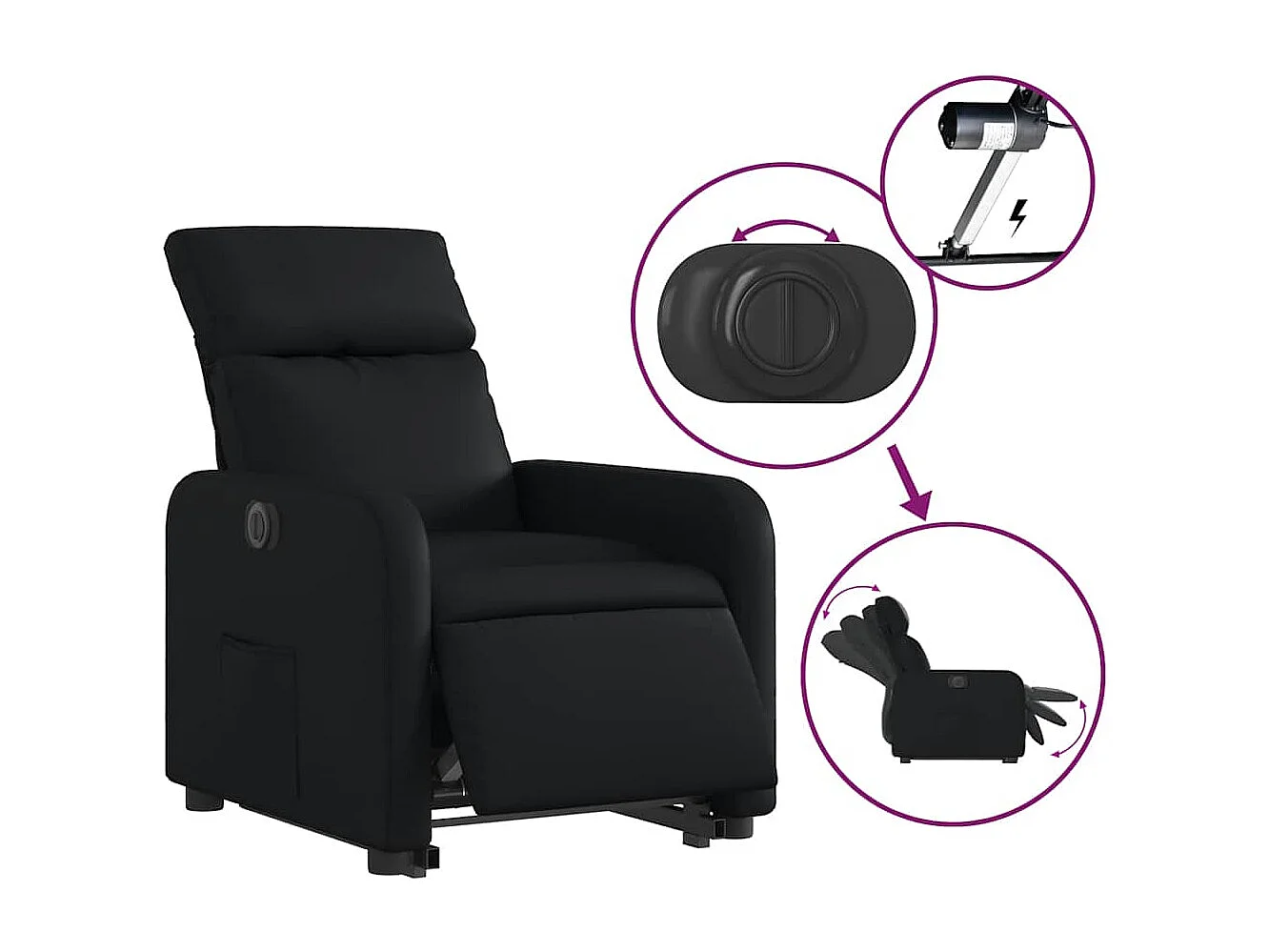 Sillón de relax | Sillón reclinable y elevable eléctrico cuero sintético negro SHL3453