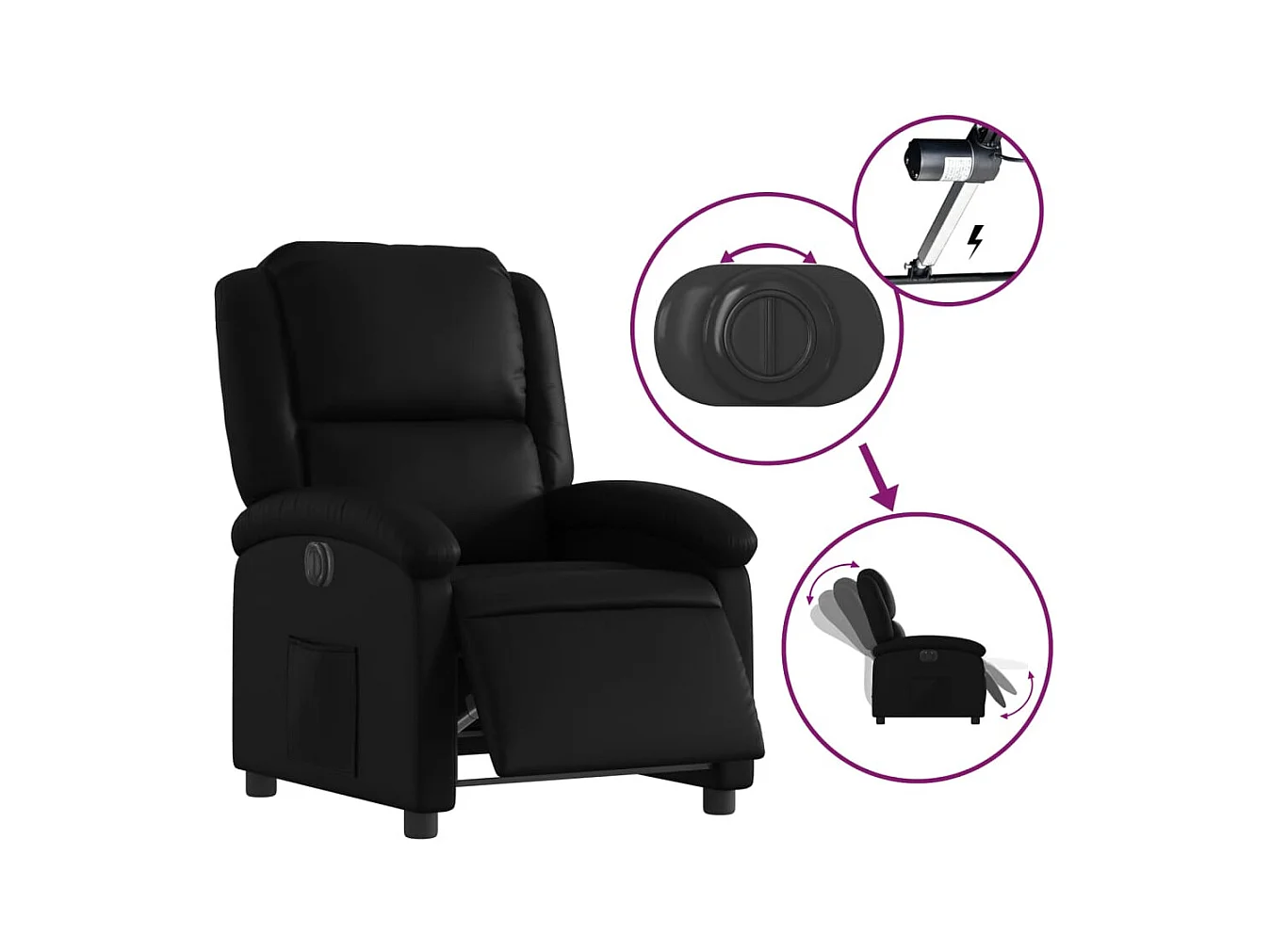 Sillón de relax | Silla | Sillón reclinable eléctrico de cuero sintético negro SHL8879