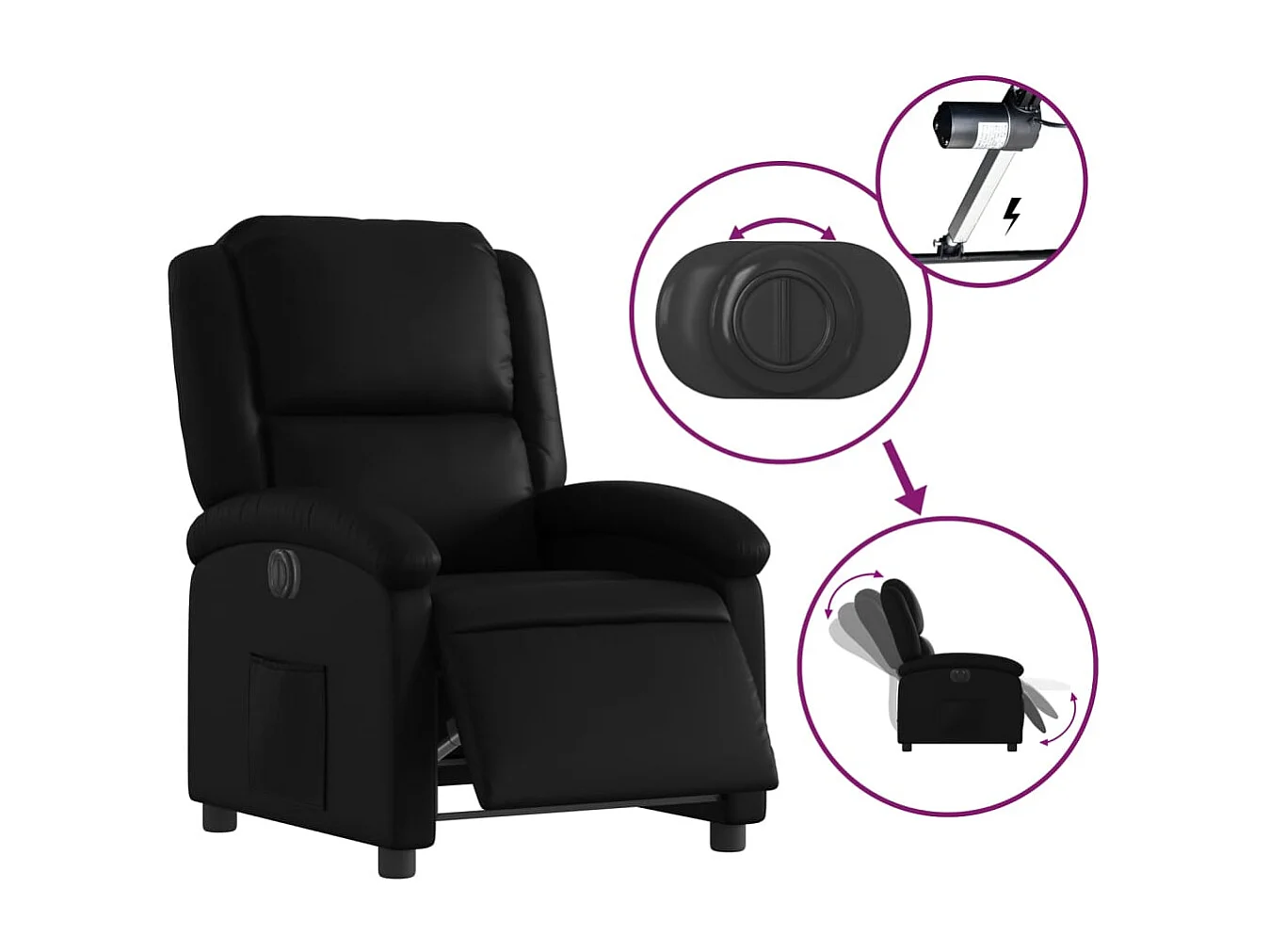 Sillón de relax | Silla | Sillón reclinable eléctrico de cuero sintético negro SHL8879