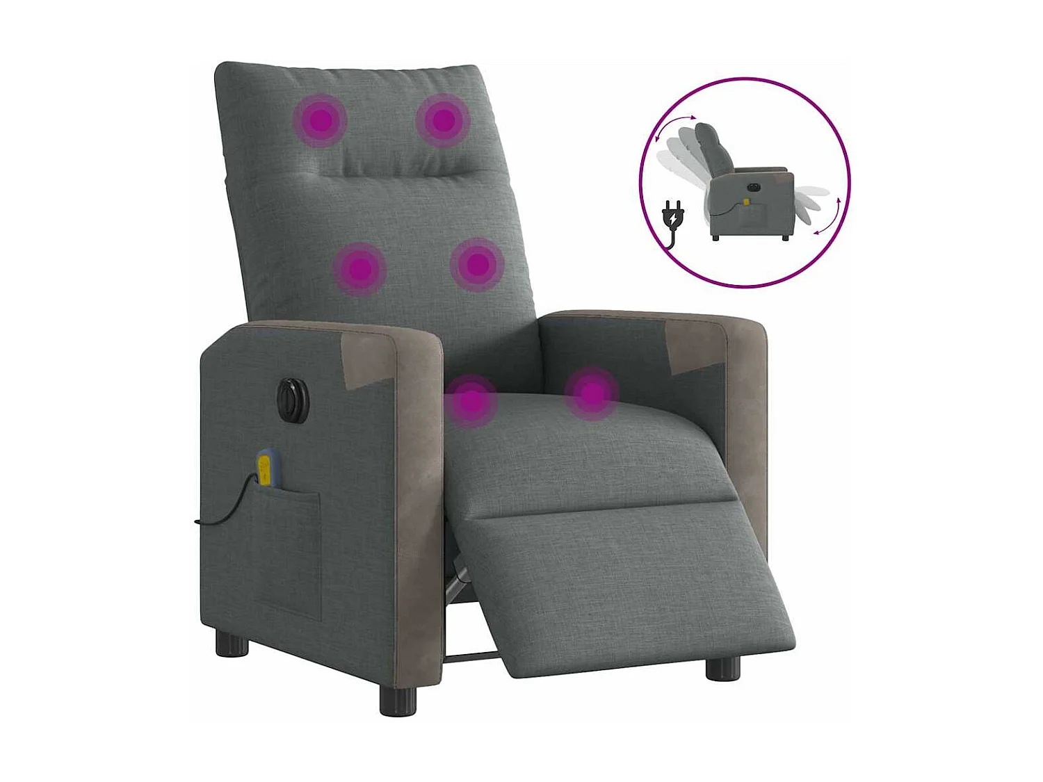 Sillón de relax | Sillón reclinable de masaje eléctrico tela gris oscuro SHL3371