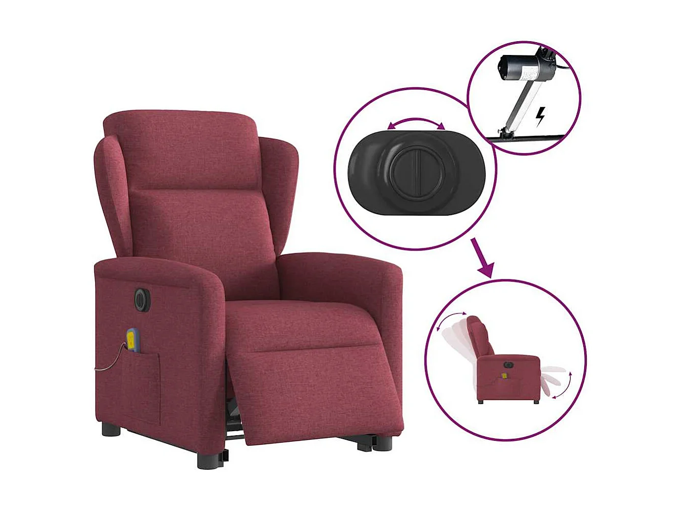 Sillón de salón | Silla | Sillón de masaje eléctrico reclinable elevable tela rojo tinto SHL8280