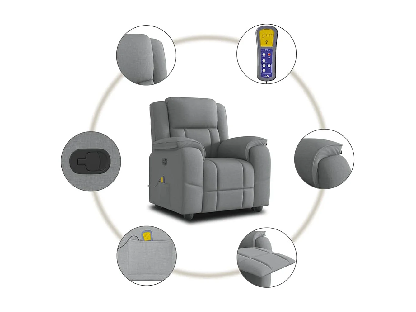 Sillón de relax | Sillón reclinable de masaje de tela gris claro SHL5650