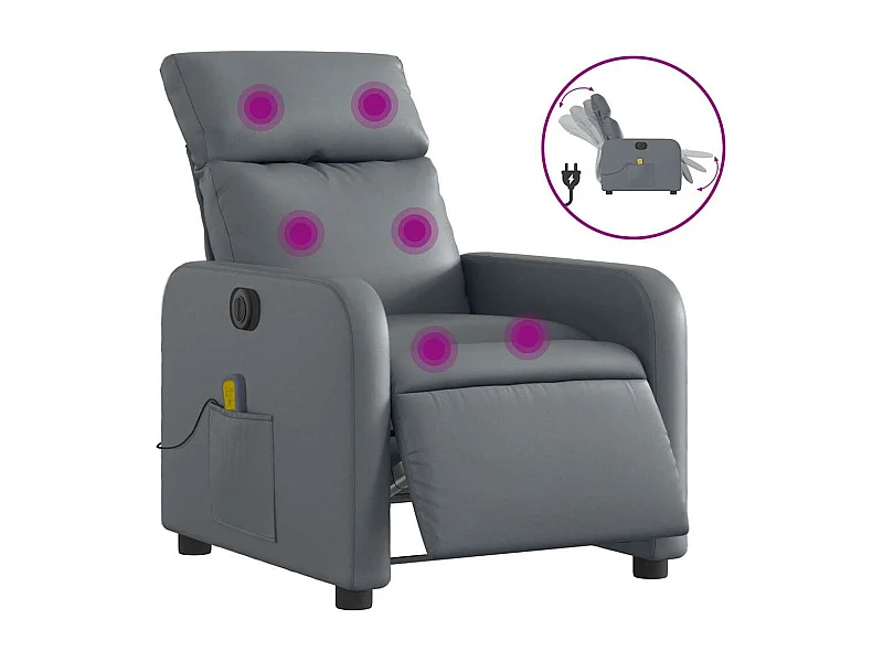 Sillón de salón | Silla | Sillón de masaje reclinable eléctrico cuero sintético gris SHL6325
