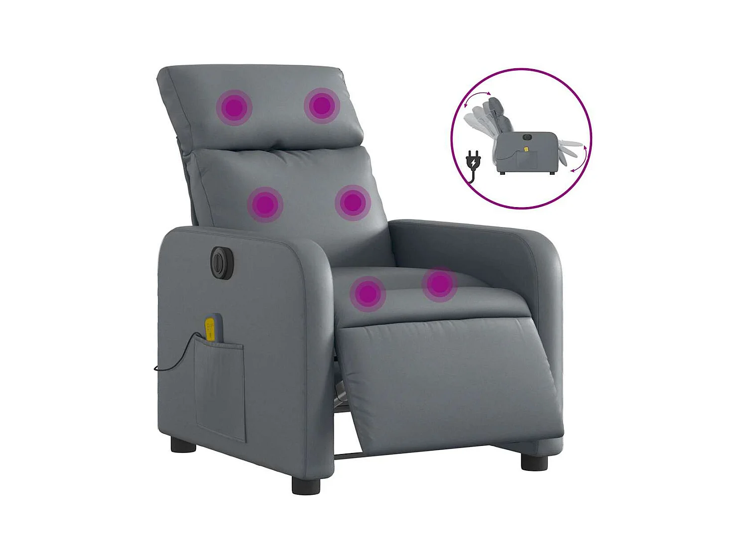 Fauteuil inclinable électrique-Fauteuil de massage de Salon gris similicuir SHL2217