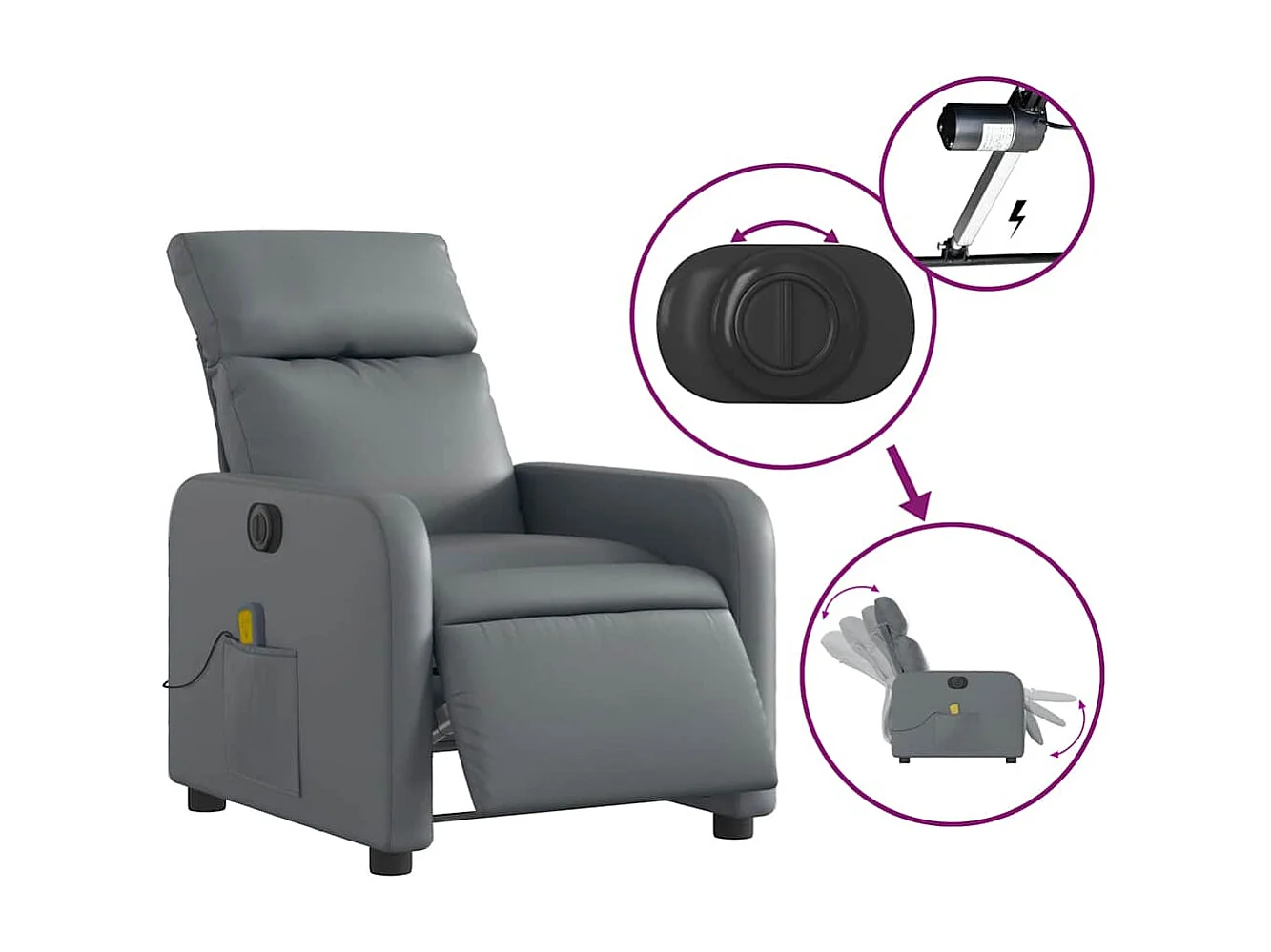 Fauteuil inclinable électrique-Fauteuil de massage de Salon gris similicuir SHL2217