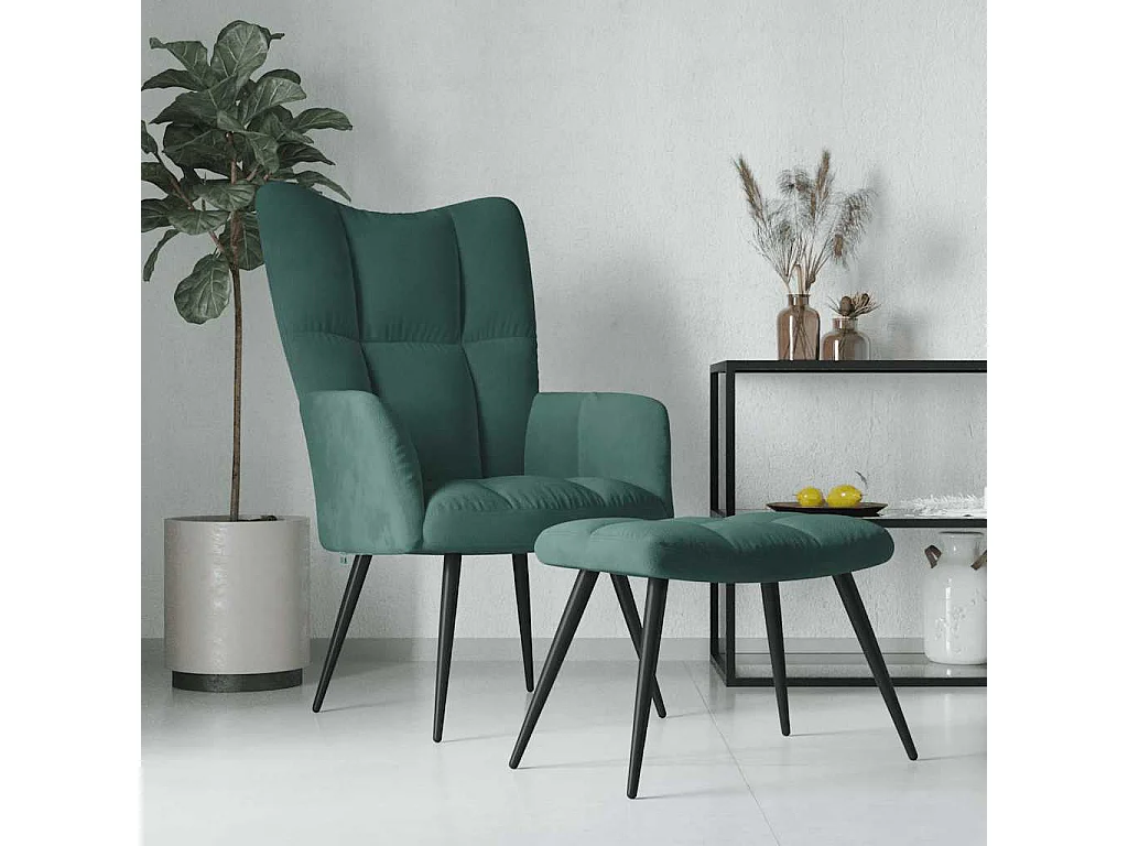 Chaise de relaxation moderne avec tabouret-Fauteuil de Salon Vert foncé Velours SHL1044