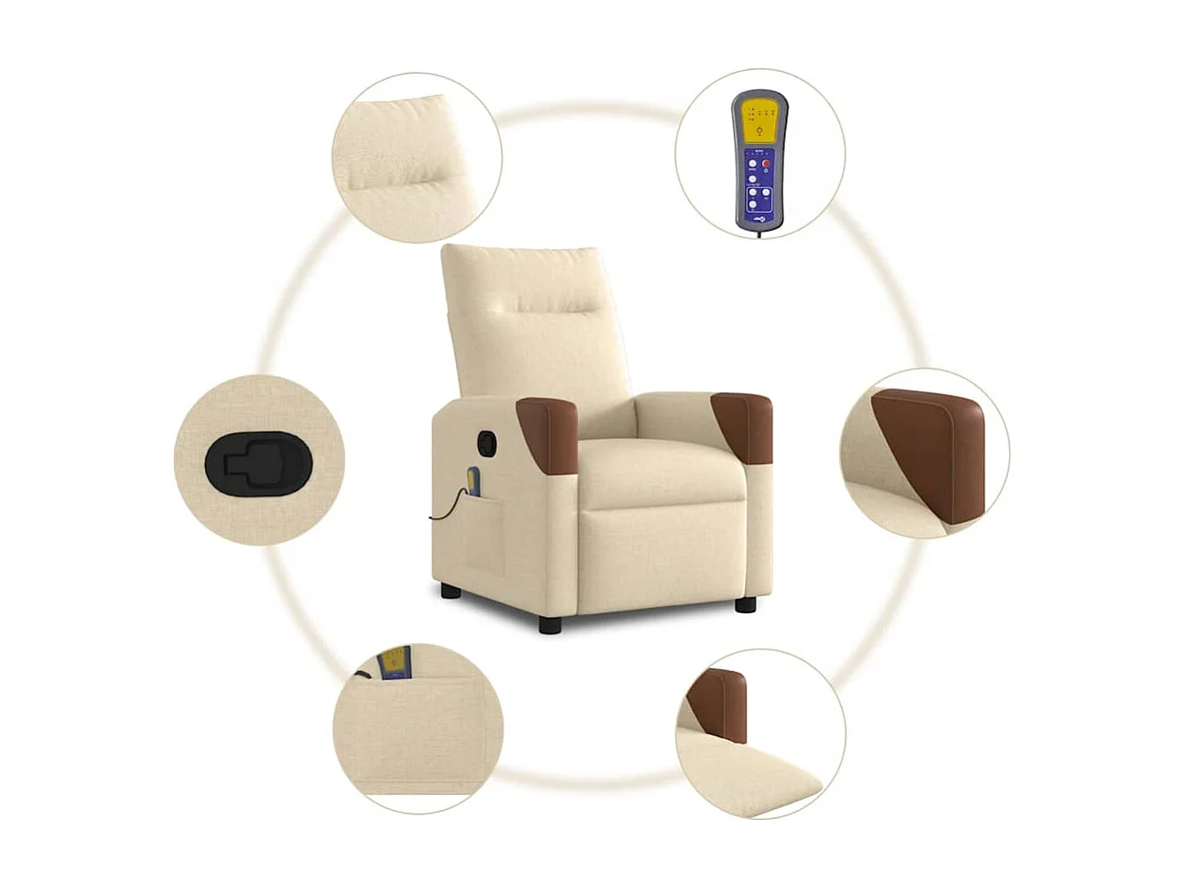 Poltrona de massagens reclinável tecido cor creme SHL477689