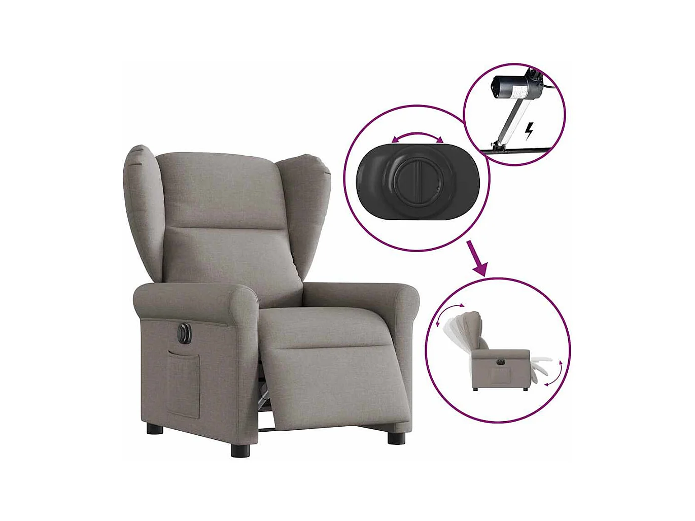 Sillón de relax | Silla | Sillón reclinable eléctrico tela gris taupé SHL6962