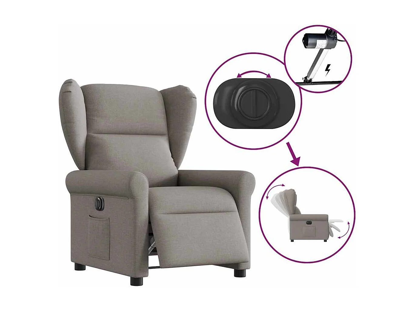 Fauteuil inclinable électrique-Chaise de relax-Fauteuil TV Taupe Tissu SHL5486