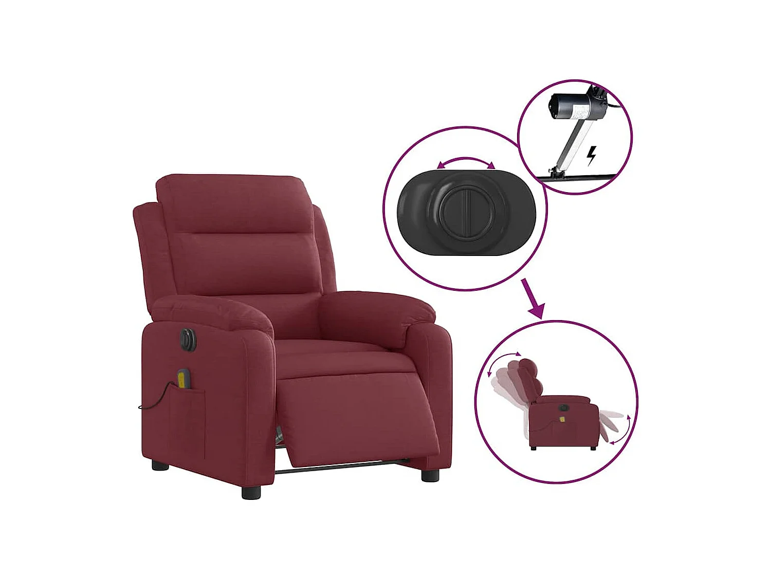 Fauteuil inclinable électrique-Fauteuil de massage pour Salon Rouge bordeaux Tissu SHL4896