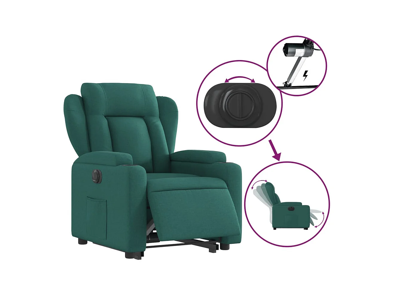 Silla de relax | Sillón eléctrico reclinable elevable de tela verde oscuro SHL3987
