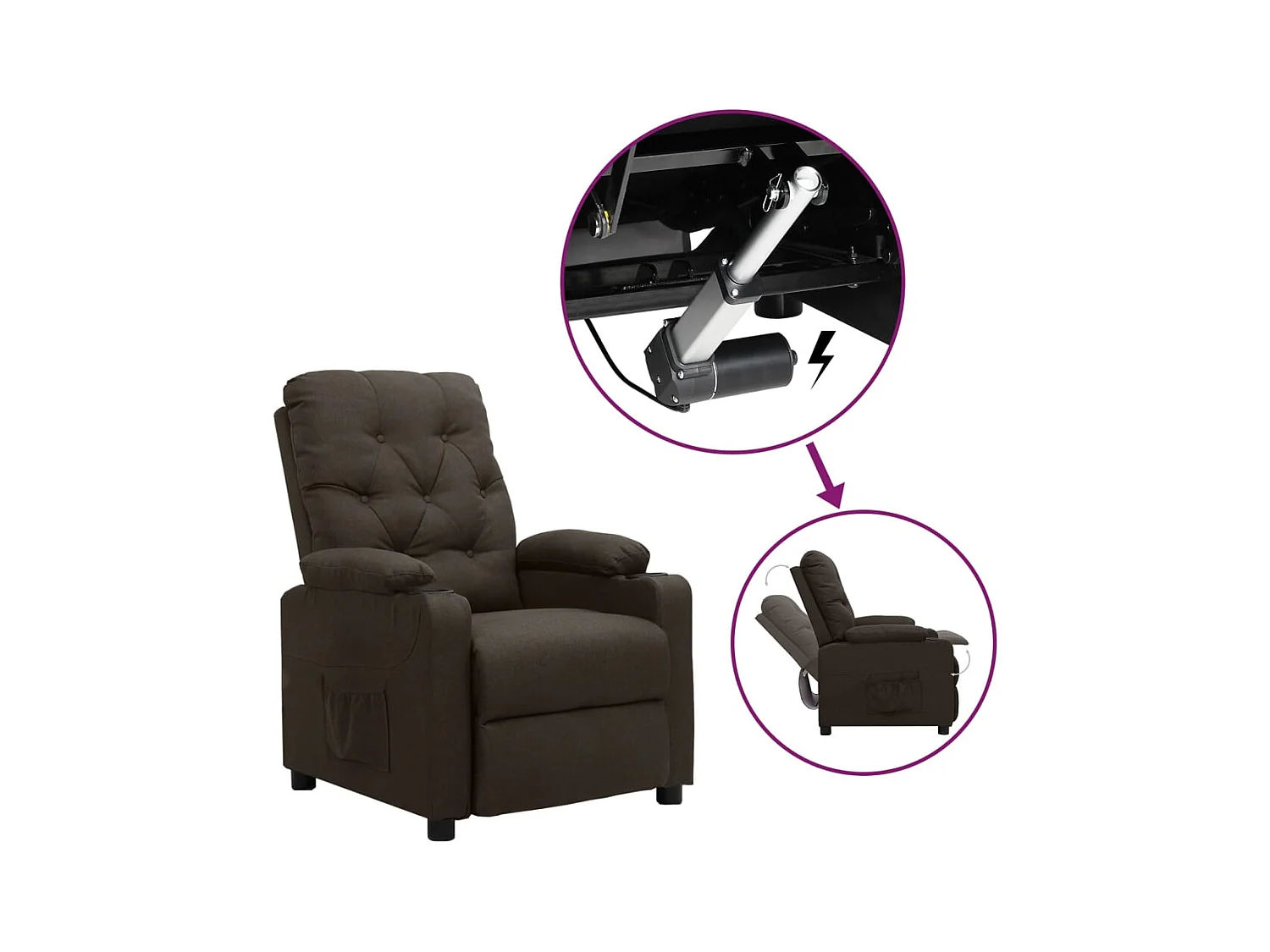 Silla de relax | Sillón elevable tela marrón oscuro SHL7684