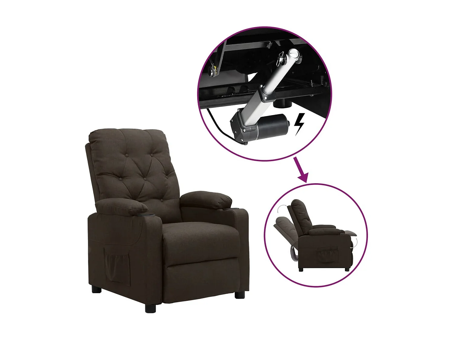 Silla de relax | Sillón elevable tela marrón oscuro SHL7684