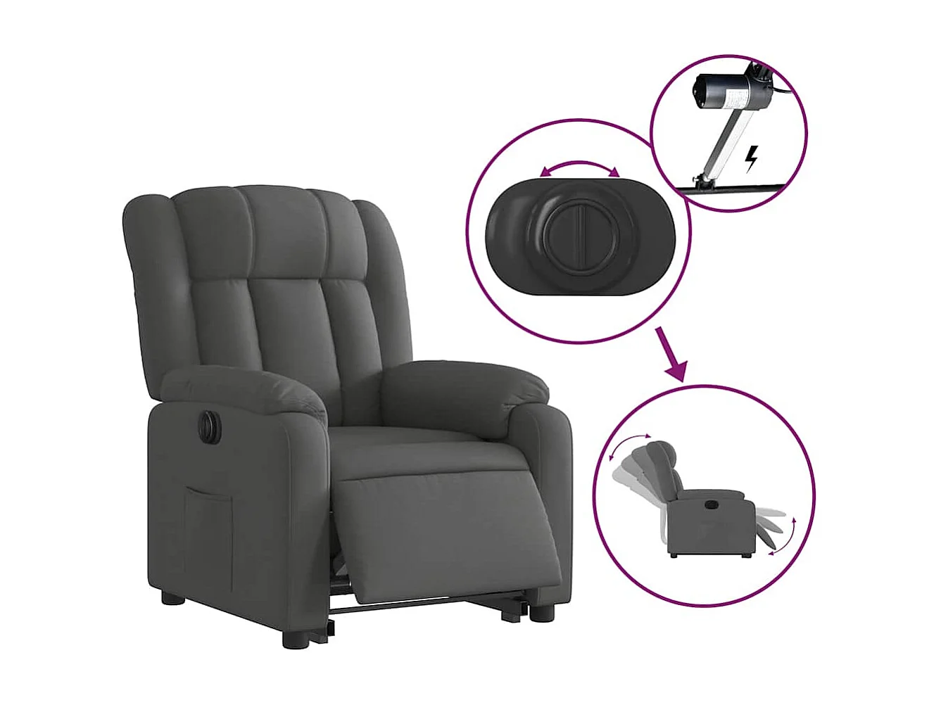 Silla de relax | Sillón eléctrico reclinable elevable de tela gris oscuro SHL8272