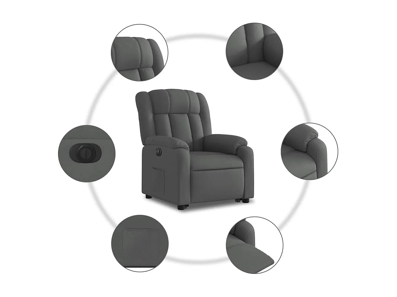 Silla de relax | Sillón eléctrico reclinable elevable de tela gris oscuro SHL8272