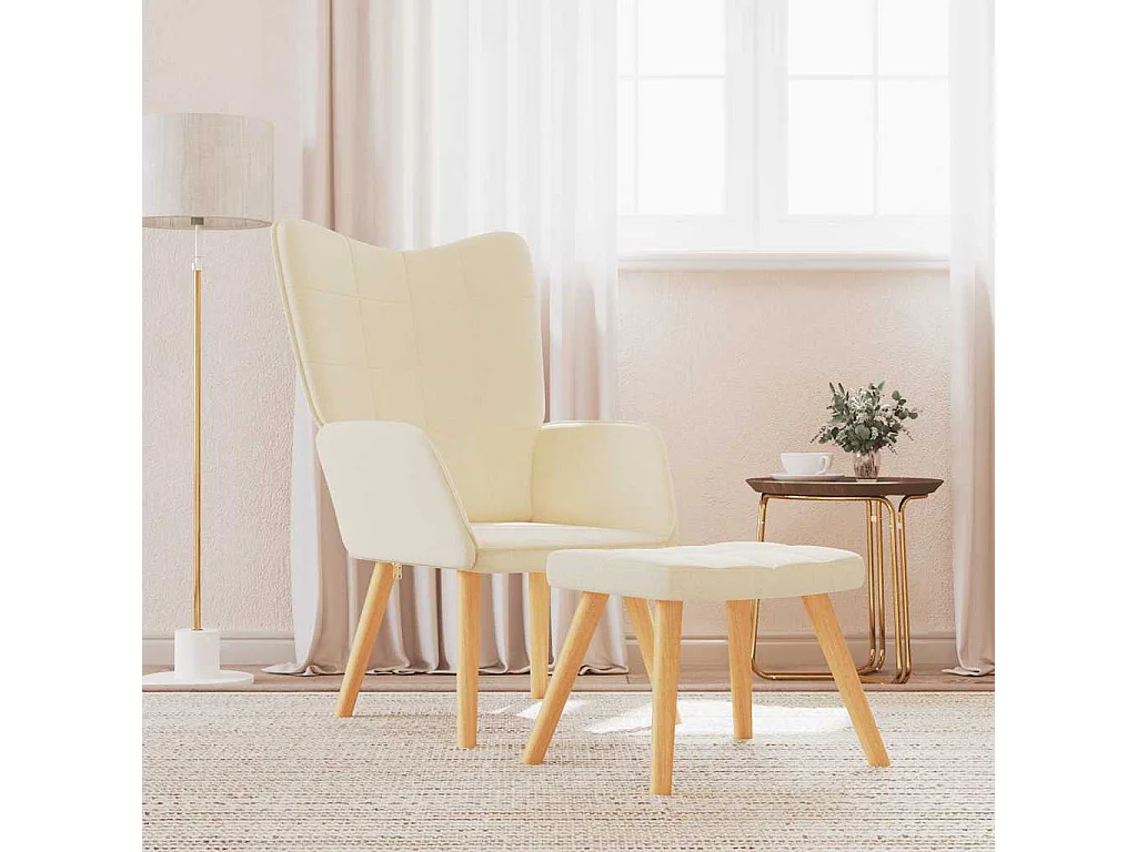 Chaise de relaxation moderne avec tabouret-Fauteuil de Salon Crème Tissu SHL5393
