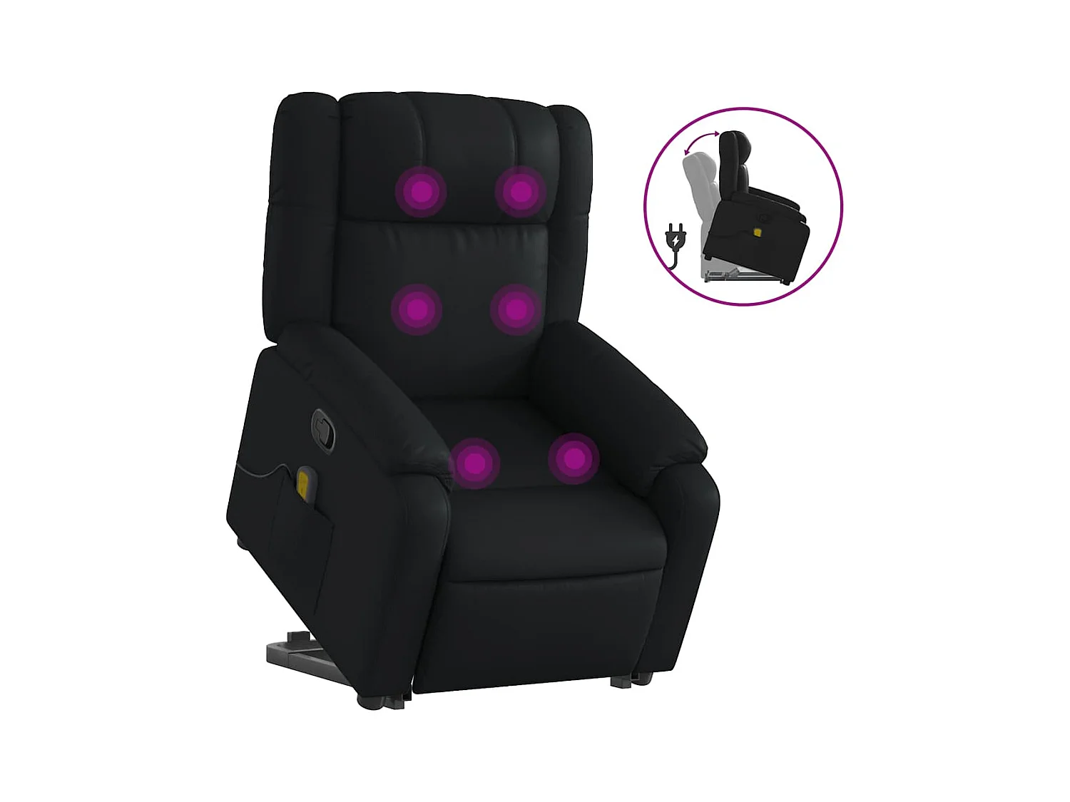 Fauteuil inclinable-Chaise de relax-Fauteuil de Massage Noir Similicuir SHL4356