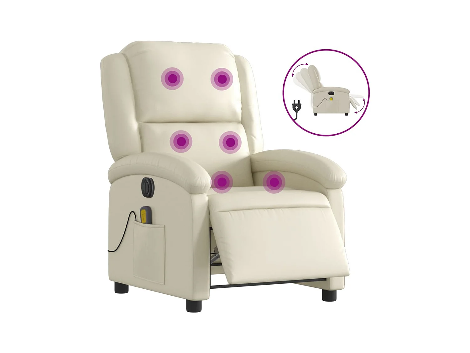 Sillón de salón | Silla | Sillón de masaje reclinable eléctrico cuero sintético crema SHL5038