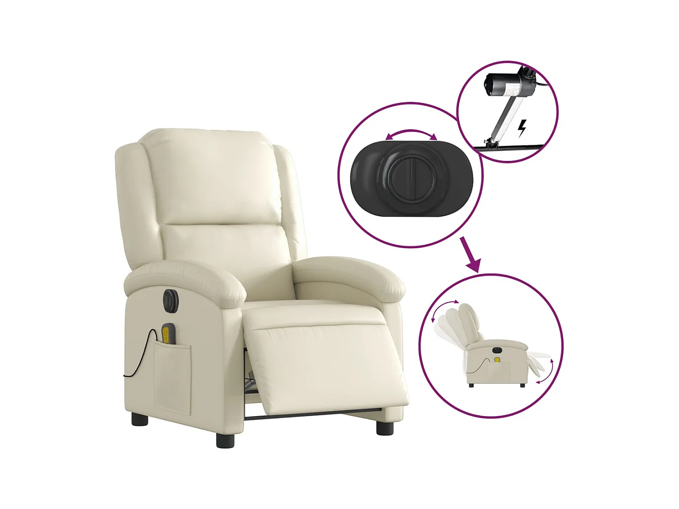 Sillón de salón | Silla | Sillón de masaje reclinable eléctrico cuero sintético crema SHL5038