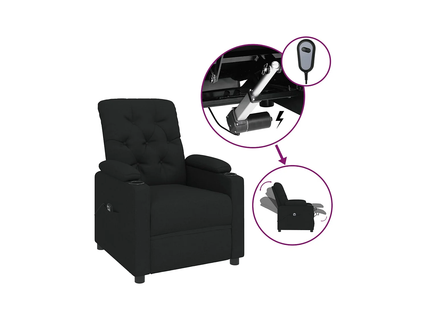 Fauteuil inclinable électrique-Chaise de relax-Fauteuil salon Noir Tissu SHL4387