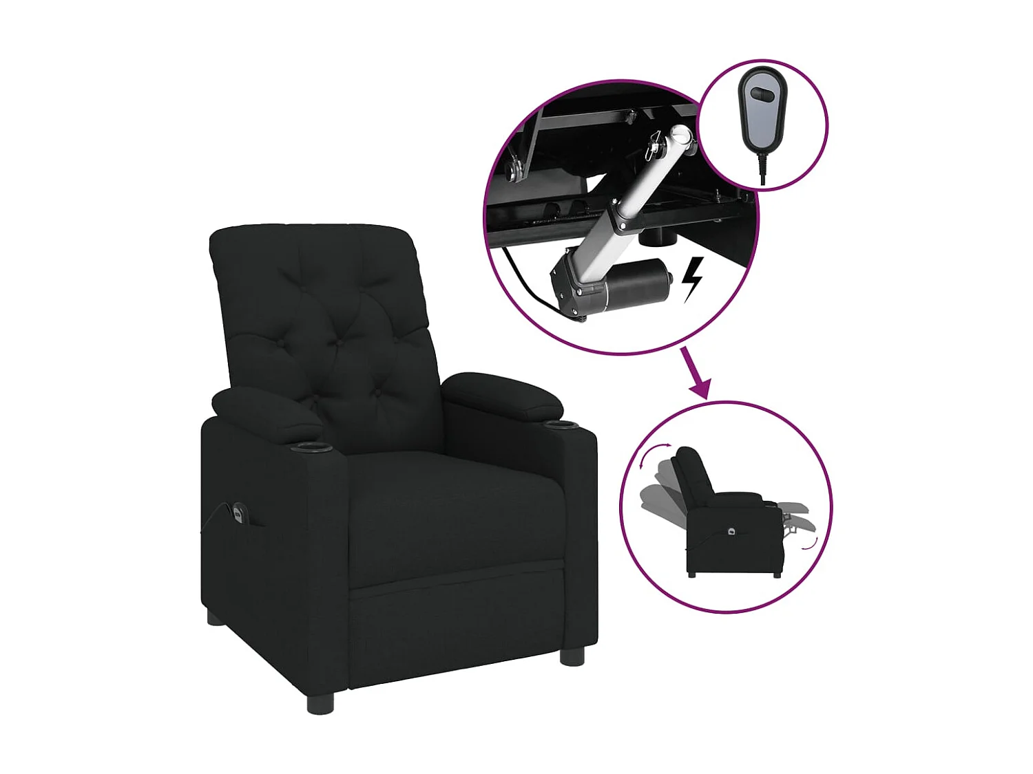 Relaxsessel Elektrisch | Lounge Sessel indoor Schwarz Stoff SHL2464