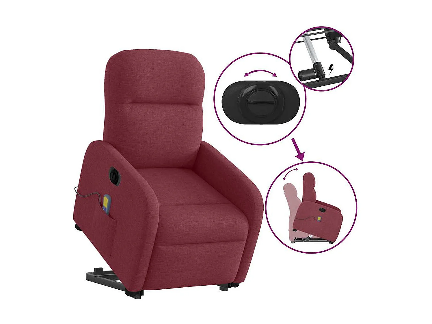 Fauteuil inclinable électrique-Chaise de relax-Fauteuil de Massage Rouge bordeaux Tissu SHL2698