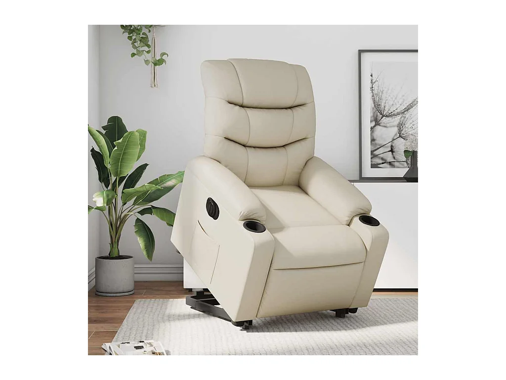 Sillón de relax | Sillón reclinable elevable eléctrico de cuero sintético crema SHL6238