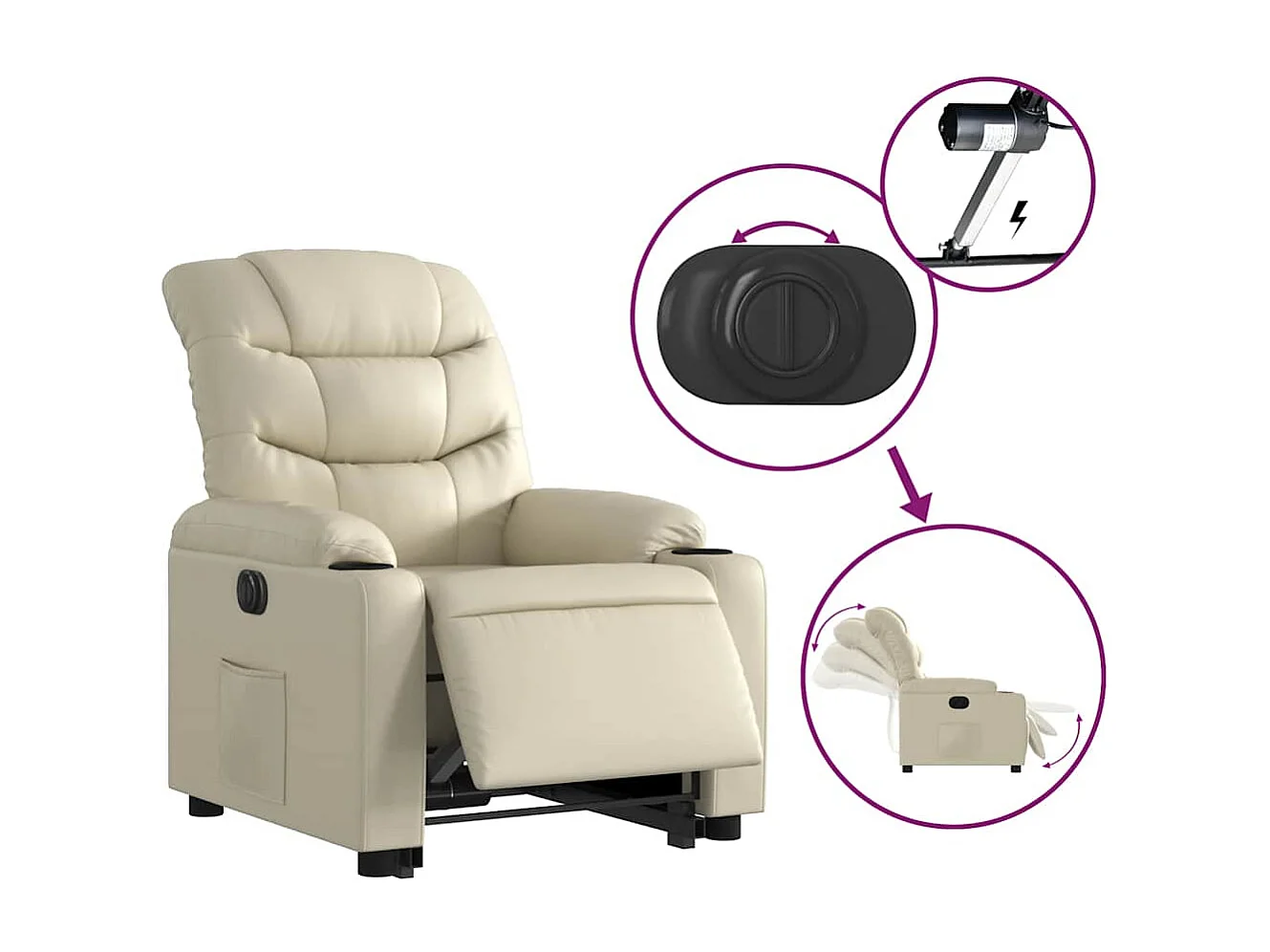 Sillón de relax | Sillón reclinable elevable eléctrico de cuero sintético crema SHL6238