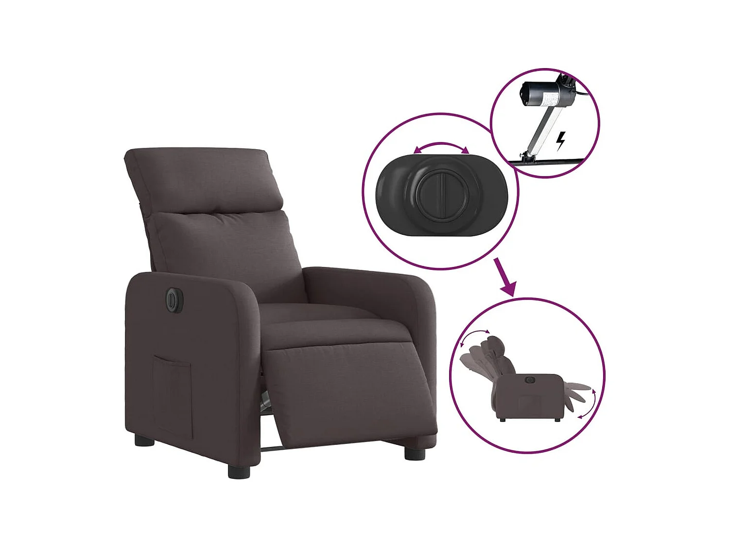 Sillón de relax | Silla | Sillón reclinable eléctrico tela marrón oscuro SHL3804