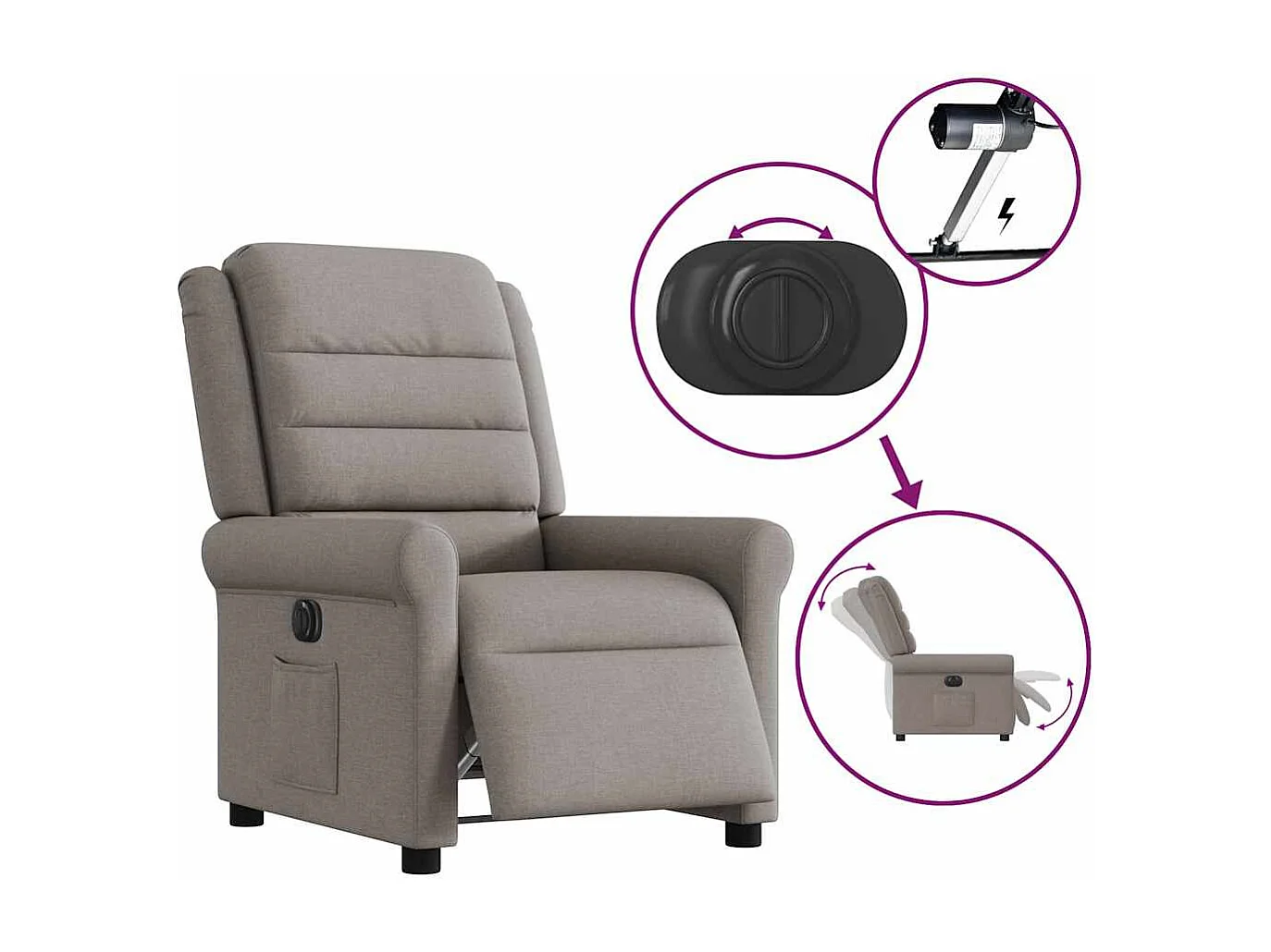 Sillón de relax | Silla | Sillón reclinable eléctrico tela gris taupé SHL2449