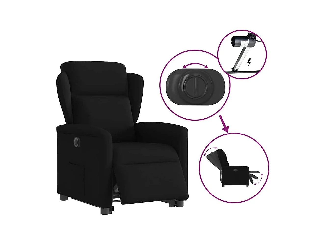 Silla de relax | Sillón eléctrico reclinable elevable de tela negro SHL9315