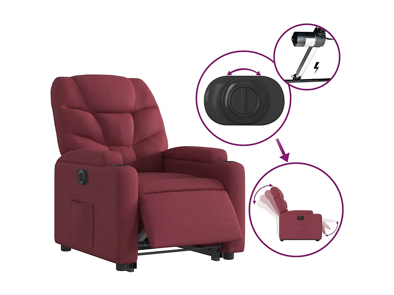 Fauteuil inclinable électrique-Chaise de relax-Fauteuil TV rouge bordeaux tissu SHL2161