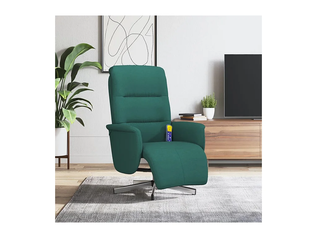 Sillón de relax | Sillón reclinable de masaje con reposapiés tela verde oscuro SHL5159
