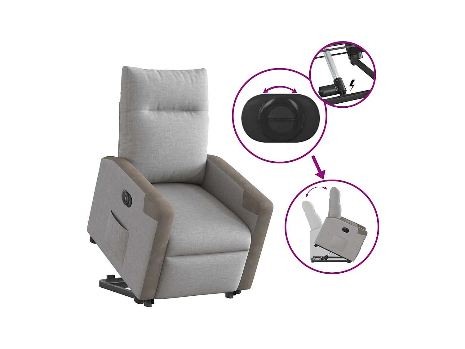Silla de relax | Sillón eléctrico reclinable elevable de tela gris nube SHL6871