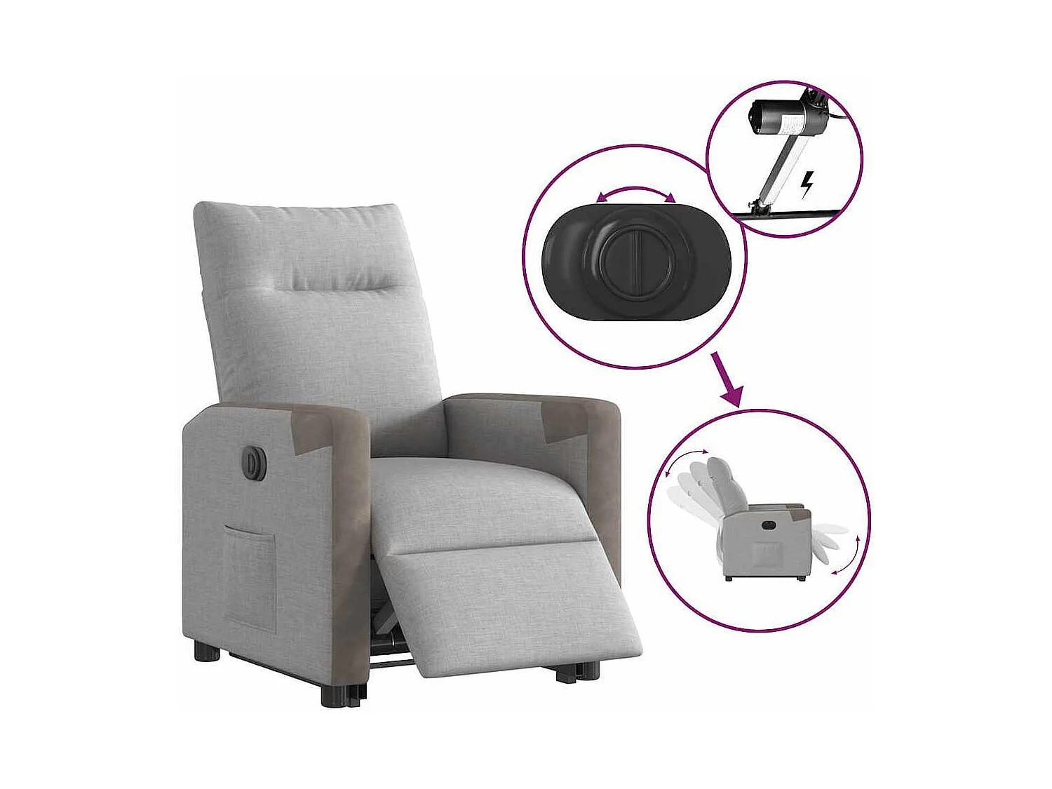 Silla de relax | Sillón eléctrico reclinable elevable de tela gris nube SHL6871