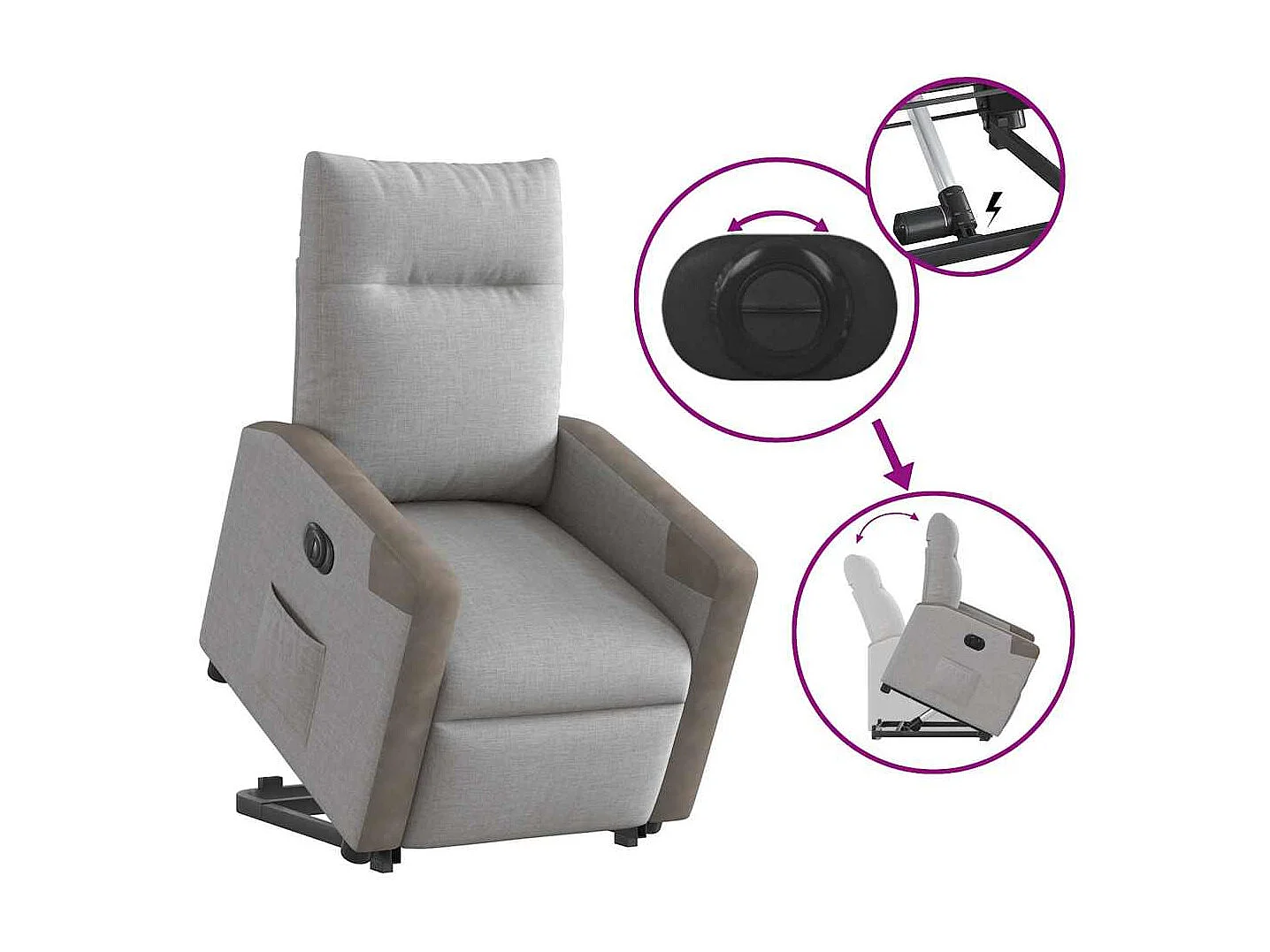 Silla de relax | Sillón eléctrico reclinable elevable de tela gris nube SHL6871