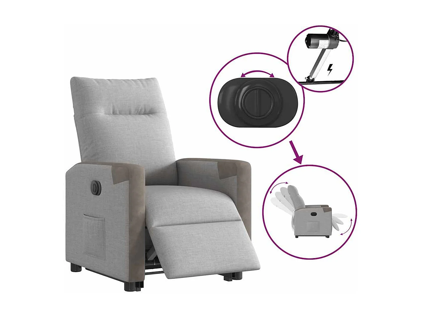 Silla de relax | Sillón eléctrico reclinable elevable de tela gris nube SHL6871
