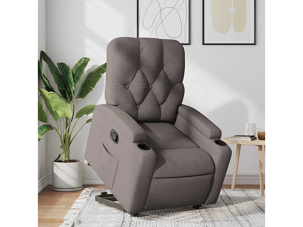 Relaxsessel | Lounge Sessel für Wohnzimmer mit Aufstehhilfe Taupe Stoff SHL39832